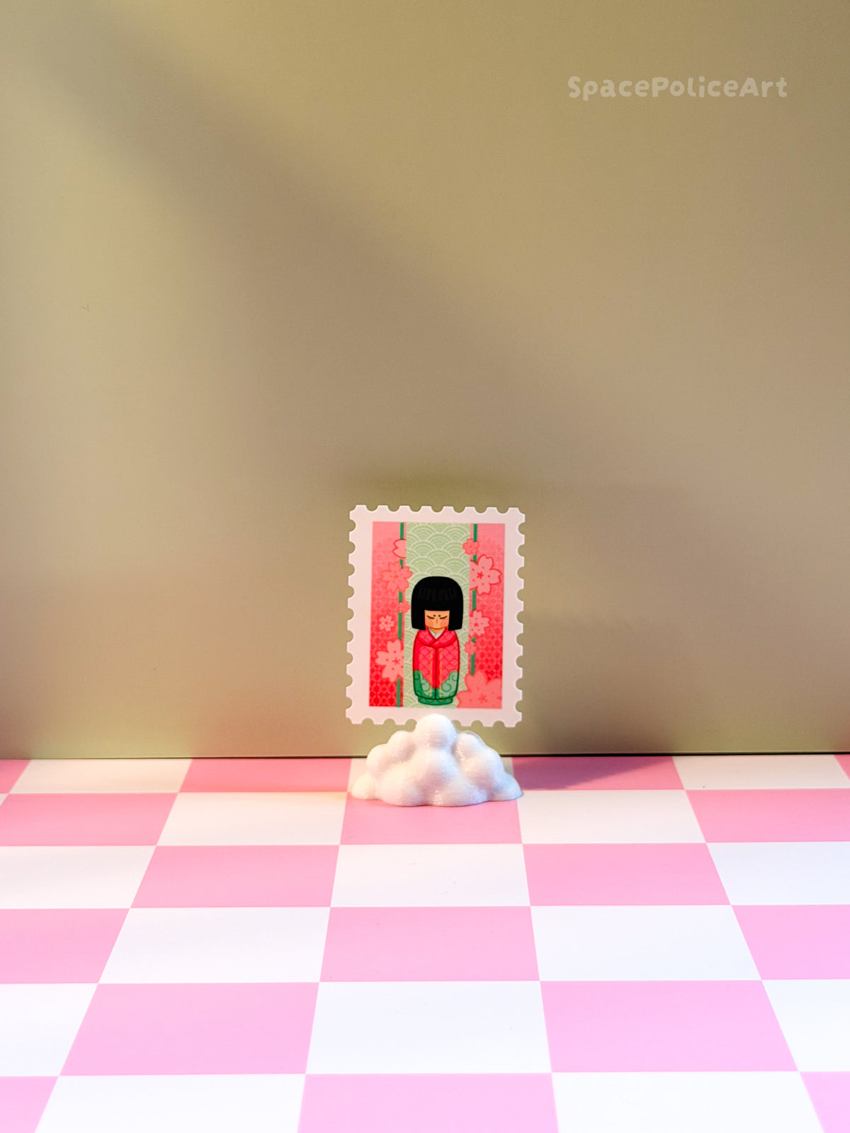 Briefmarke Kokeshi Kirschblüten