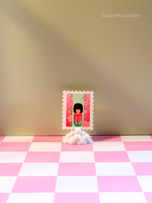 Briefmarke Kokeshi Kirschblüten